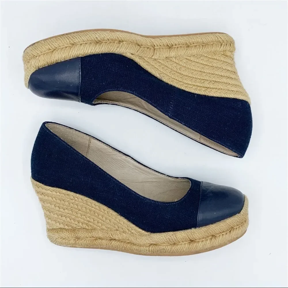 Jack Rogers Palmer Blue Closed Cap‎ Toe Fabric/Leather Wedge Espadrilles Sz 5